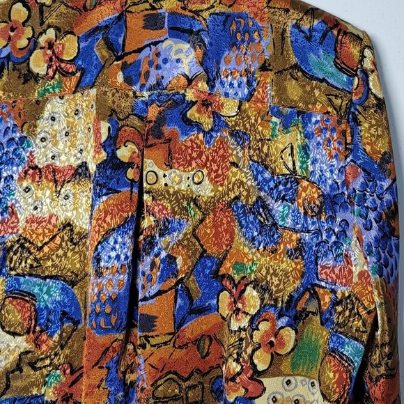 VTG Women's Alli Petites Of Cali Size 14 Golden Floral Button Down Top Jacket - Picture 8 of 12